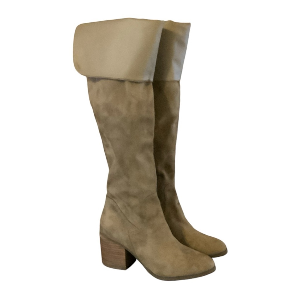 BP Luke Boots faux suede knee high fold down top side zipper tan size 6 1/2 M